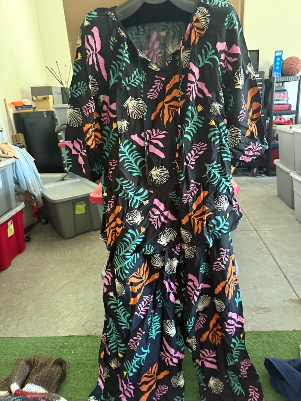 BloomChic Black Jumpsuit with Multicolor Tropical Leaf Print